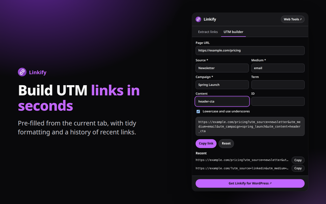 Linkify extension screenshot
